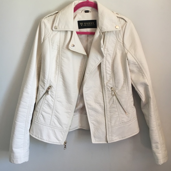 BRAND NEW Chic Cream GUESS "Leather" Jacket - Picture 4 of 7